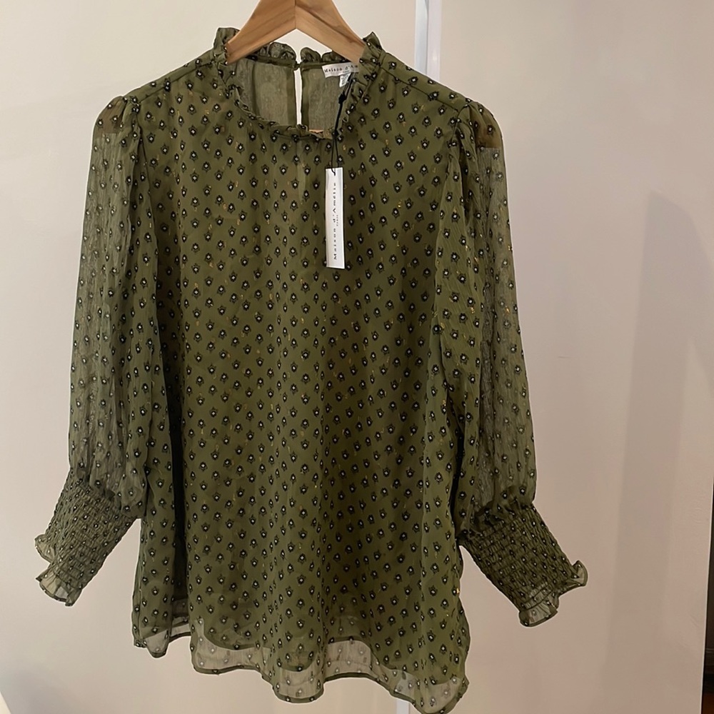 NWT Maison d’Amelie (Anthropologie) Green Crepe Blouse